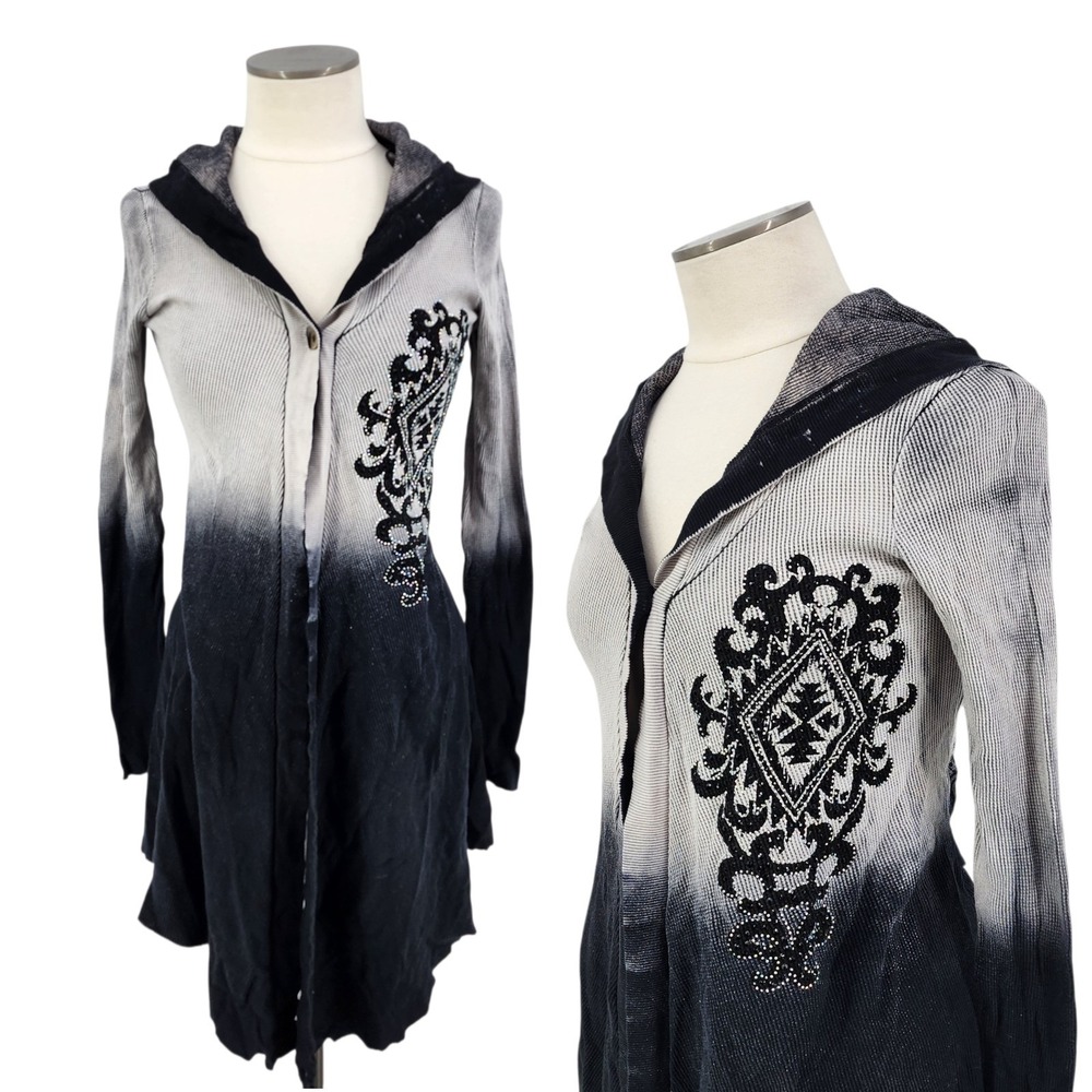 Y2K Waffle Knit Cardigan Fairy Grunge Mall Goth Emo Asymmetrical Hood Size Small